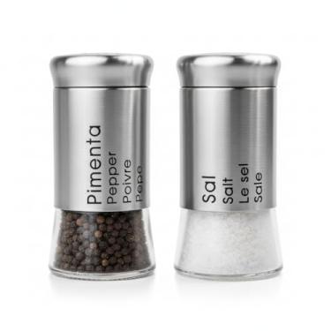 Imagem de Conjunto de Saleiro e Pimenteiro em Aço Inox e Vidro, Prateado e Preto, Design Elegante para Cozinha, 2 Peças (Prateado)