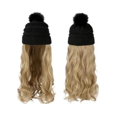 Imagem de Peruca Sintética Ondulada De 20 Polegadas Com Gorro De Tricô E Pompom,