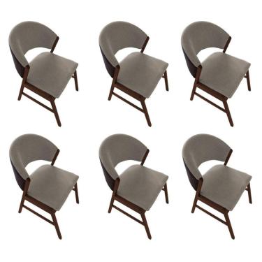 Imagem de Kit 6 Cadeiras De Jantar Madeira Maciça Débora Em Facto Ocre Bege Linho Mel