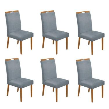 Imagem de Kit 6 Cadeiras De Jantar Madeira Maciça Em Linho Heloísa Cerejeira;Cinza Linho