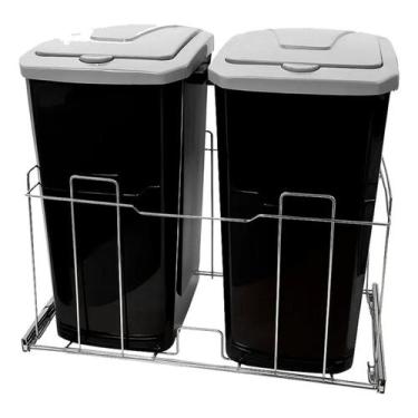 Imagem de Lixeira deslizante dupla cesto 30l tampa click 576x535x350 preto - SCH