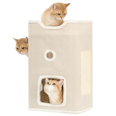 Imagem de Hannadepot Cama e casa para gatos internos, cubo de condomínio resistente de 2 andares com almofada para arranhões e brinquedos pendurados, centro de atividades para gatinhos de vários níveis, ideal