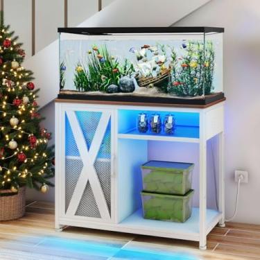 Imagem de DWVO Suporte de aquário de 40 a 50 galões com tomadas elétricas e luz LED, armário para armazenamento de acessórios de tanque de peixes - Suporte de aquário de metal adequado para tanque de