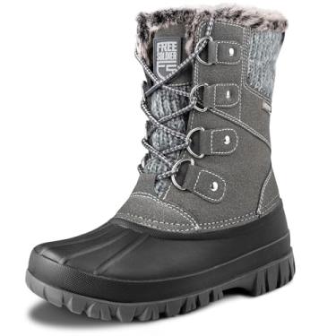 Imagem de FREE SOLDIER Botas femininas impermeáveis de inverno para neve para clima frio para uso ao ar livre, botas de pato, confortáveis e isoladas (cinza 7)
