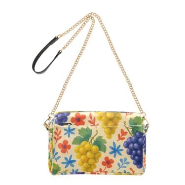 Imagem de Joitme Bolsa feminina roxa amarela uvas bege bolsa transversal alça corrente couro PU bolsa de ombro bolsa bolsa para celular bolsa