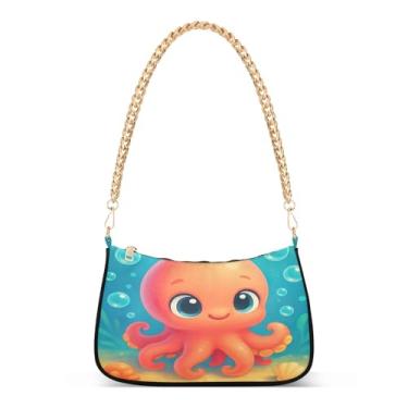Imagem de Linda bolsa de ombro com corrente rosa azul polvo, estampa artística Hobo para mulheres, bolsa média clutch para uso diário ou festa