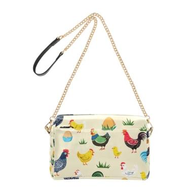 Imagem de Joitme Cute Farm Chickens Bolsa feminina amarela transversal de couro PU bolsa de ombro com alça de corrente bolsa para celular fofa