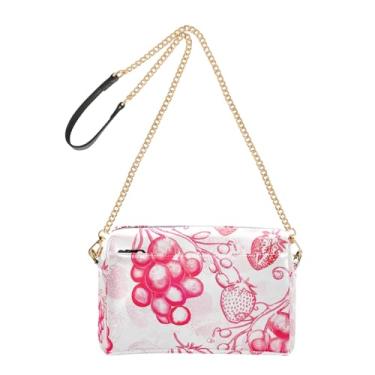Imagem de Joitme Bolsa de ombro feminina transversal para telefone linda uvas morangos impressão rosa alça de couro PU bolsa de ombro