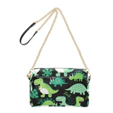 Imagem de Joitme Bolsa de ombro feminina transversal fofa com desenho animado colorido dinossauros bolsa de ombro com alça de corrente de couro PU