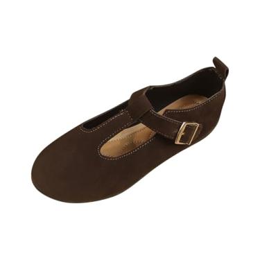 Imagem de Sandália feminina fashion casual primavera e verão confortável cor sólida bico redondo bico fechado com fivela de uma linha, Marrom, 34