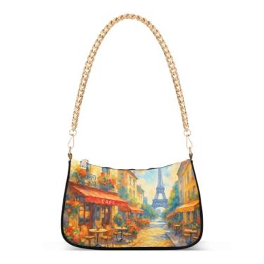 Imagem de Bolsa de ombro vintage Torre Eiffel Street Chain, bolsa feminina Hobo com estampa artística para uso diário e noturno