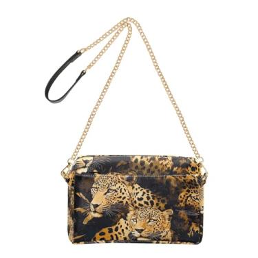 Imagem de Joitme Bolsa tiracolo realista marrom leopardo selvagem para mulheres bolsa de celular bolsa de ombro de couro PU com alça de corrente