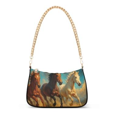 Imagem de Bolsa de ombro com corrente marrom branca e estampa artística Hobo para uso casual ou noturno