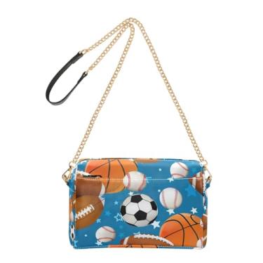 Imagem de Joitme Bolsa tiracolo feminina esportiva bola de basquete futebol azul bolsa de couro PU bolsa de ombro alça de corrente