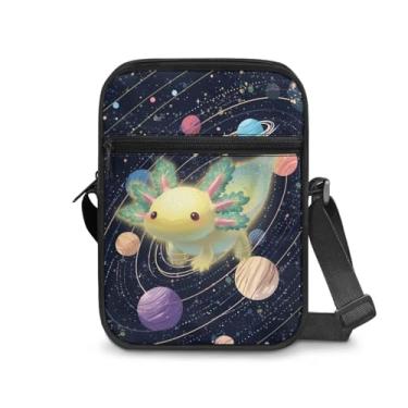 Imagem de CLOHOMIN Bolsa mensageiro para mulheres pequena bolsa tiracolo masculina bolsa tiracolo para chave óculos organizadores de cartões de crédito presentes de férias, Axolotl Planet