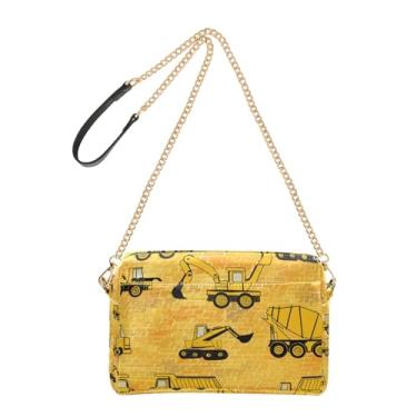 Imagem de Joitme Bolsa tiracolo feminina amarela para veículos de construção, caminhões, celular, bolsa de ombro de couro sintético com alça de corrente