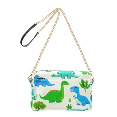 Imagem de Joitme Bolsa feminina com desenho animado de dinossauros, bolsa tiracolo de couro PU, bolsa de ombro com alça de corrente para celular