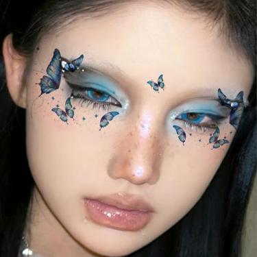 Imagem de 10 peças de adesivos de tatuagem brilhante de asas de borboleta à prova d'água olhos rosto mão arte corporal tatuagens falsas maquiagem feminina (10 peças estiloB)