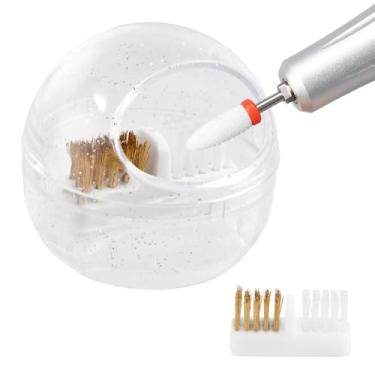 Imagem de Estojo de escova de limpeza de broca de unha com fio de cobre e escova dupla de nylon, capa de proteção transparente, ferramenta de limpeza de arte de unhas com escovas de substituição para limpeza de