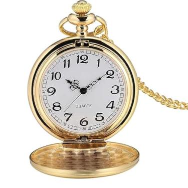 Imagem de Relógio de bolso vintage com corrente de cintura dourada dobrável – Nostálgico relógio clássico, pingente comemorativo de quartzo, parede de quartzo, 47 mm x 15 mm, coroa rosqueada, espelho de