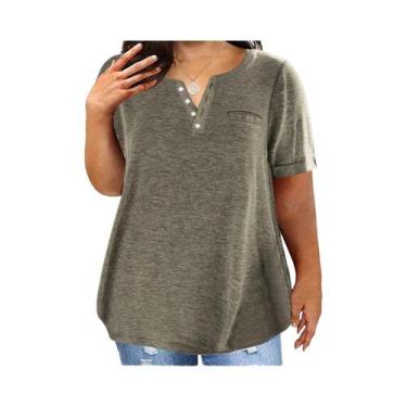 Imagem de Camiseta Feminina plus Size 1XL-8XL Solta E Confortável Com Decote Em 
