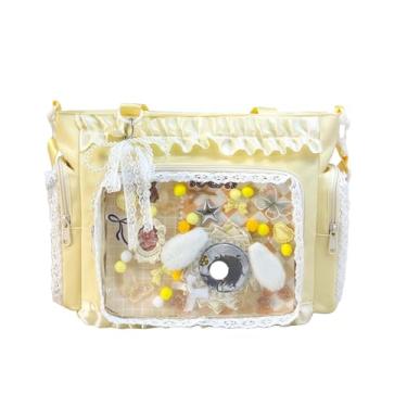 Imagem de Bolsa de ombro de renda itabag com babados, bolsa de exibição de pino com crachá de anime, Amarelo