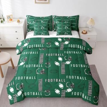 Imagem de jejeloiu Jogo de cama solteiro com edredom de futebol americano, para crianças, meninos, meninas, Nova York, 7 peças, verde, branco, decoração de quarto esportivo, respirável, macio