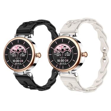 Imagem de Lamshaw Compatível com pulseiras TOZO S8, 18 mm, pulseiras de substituição de silicone elástico de 22 mm compatíveis com o relógio inteligente TOZO S8, S6, S5, S3 (pacote com 2 unidades, preto + bege