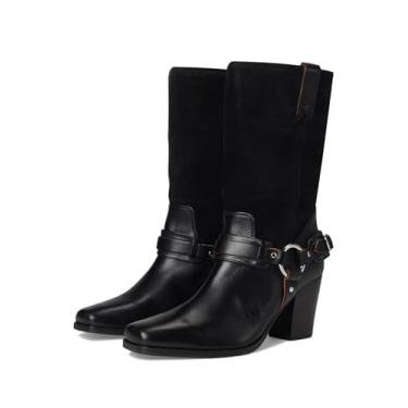 Imagem de Frye Bota feminina de couro Shiloh Harness Belted, design de cano médio, calçado elegante inspirado no ocidente, ajuste confortável, Preto, 38