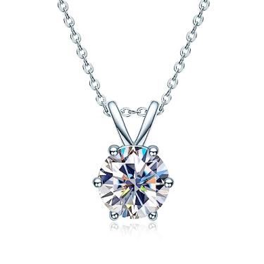 Imagem de Colar Moissanite para mulheres, pingente solitário 1-2 CT prata esterlina 925 colares redondos D-E cor VVS1 claridade ouro branco colares banhados a ouro branco presentes de casamento para o dia das mães, Prata esterlina, Moissanite