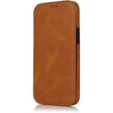 Imagem de FULNES Capa flip com função Stend para Apple iPhone 14 Plus (2022) 6,7 polegadas, couro PU [capa interna de TPU] Capa de telefone fólio concha [suporte de cartão] (Cor: cáqui)