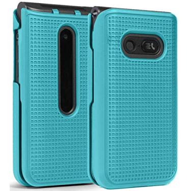 Imagem de Capa flip clássica LG, Nakedcellphone [azul-petróleo, menta, ciano], capa rígida de encaixe [textura de grade] para telefone LG Classic Flip L125DL