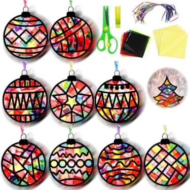 Imagem de EggSun 36 conjuntos de enfeites de Natal, kit de artesanato para apanhadores de sol, kit de arte e artesanato de janela com efeito de vitral para sala de aula, projetos de aniversário, decorações de