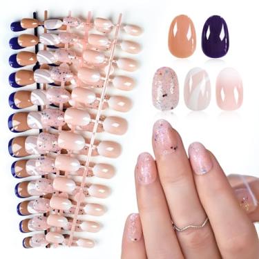 Imagem de 10 unidades de unhas de pressão, unhas postiças vermelhas brilhantes e roxas, unhas postiças pré-desenhadas para salão de beleza, marrom rosa e glitter, presentes diários para mulheres e meninas com