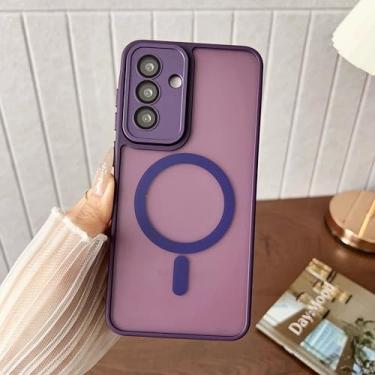 Imagem de Capa de luxo fosca com carregamento sem fio magnético para Samsung Galaxy S25 Ultra S24 FE S23 Plus A56 A36 A26 A17 A07 (para S24 FE/Roxo Escuro)
