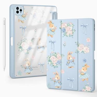 Imagem de BlHMCASE Lindo laço de flor de coelho Kawaii para iPad (A16) 11ª geração 2025, para iPad 10ª geração, capa de 10,9 polegadas 2022 com suporte para lápis, hibernar/despertar automático, capa traseira