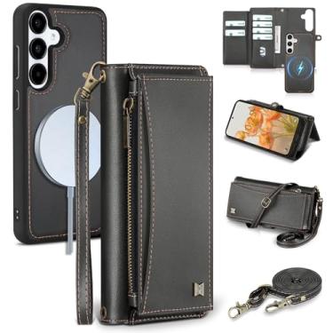 Imagem de BLISLIAR Capa carteira para Samsung Galaxy S25 Plus com porta-cartões/carteira/alça transversal | Bloqueio RFID | Magnético | Suporte | Destacável | Capa de telefone de couro PU para Galaxy S25+, 6,7