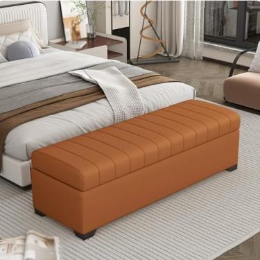 Imagem de Entryway Bench with Storage, Solid Wood Frame, PU Leather Upholstery, Hidden Storage, High-resilience Foam Filling, Sturdy Legs for Support, Suitable for Bedroom Use(Brown,110*40*40cm/43*16*16in)