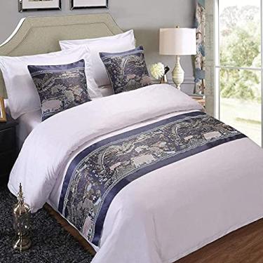 Imagem de HSTANGKY Cachecol de cama de hotel luxuoso cetim jacquard toalha de cama moderna colcha decorativa sem desbotamento proteção de cama para solteiro queen king tamanho azul 2||50 x 260 cm para cama de 2