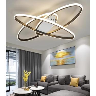 Imagem de Luminária de teto LED moderna e criativa, com intensidade regulável, para quarto, sala de estar, com design oval triplo, semi-embutida, ideal para corredor e sala de jantar (preta, 74 cm x 7