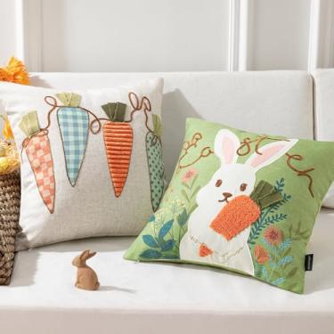 Imagem de Phantoscope Capa de almofada de Páscoa, capa de almofada, flores de fazenda (verde-claro, 45,72 cm x 45,72 cm (embalagem com 2))