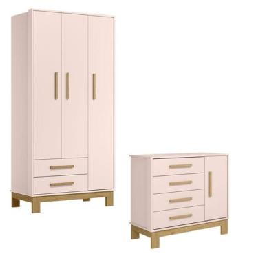 Imagem de Guarda Roupa 4340 e Cômoda 4355 Q Encanto Slim Rosa Acetinado - Qmovi