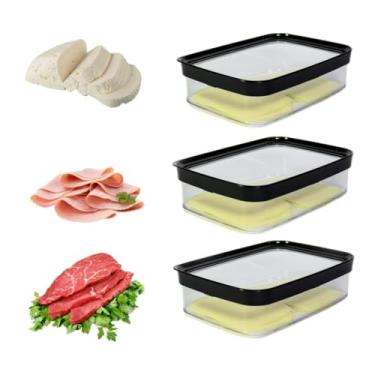 Imagem de Kit 3 Potes Herméticos Porta Frios Empilháveis Acrílico com Tampa 1100ml Organizador Geladeira(Branco)