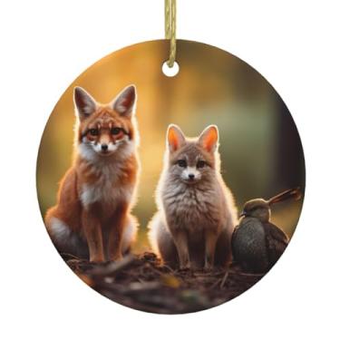 Imagem de Pingente redondo de cerâmica com estampa de raposa de pássaro, pingentes de porcelana, decoração criativa de Natal