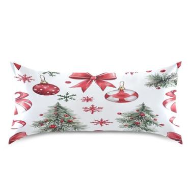 Imagem de Blueangle Fronha de cetim Red Bows para cabelo e pele, fronha de seda, tamanho king (50,8 x 101,6 cm) - Capas de almofada de cetim com fecho de envelope (336)