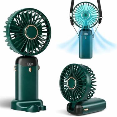Imagem de Ventilador portátil portátil, mini ventilador recarregável tipo C, ventilador operado por bateria de 4000 mAh com tela de LED, dobrável de 90°, vento de 5 velocidades, portátil, pescoço/mesa (Verde)