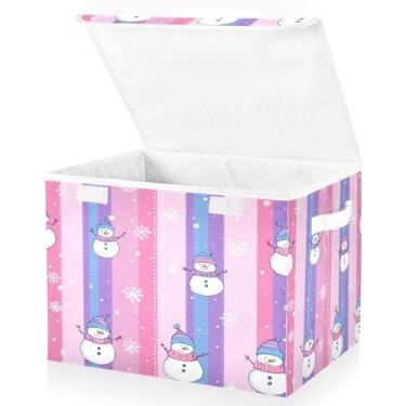 Imagem de Blueangle Cestos de armazenamento fofos de bonecos de neve com tampas, 42 x 32 x 30 cm, grande cesta organizadora dobrável para decoração de casa e escritório (326)