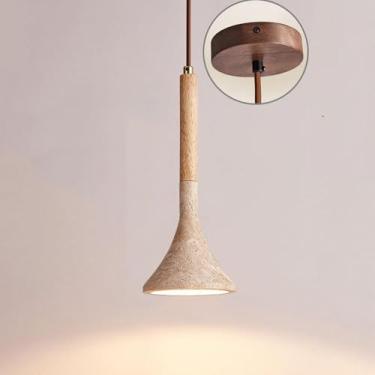 Imagem de Wabi Sabi Pedra Natural Ilha De Cozinha Luminária Pendente Para Casa De Fazenda Mid Century Modern Travertino Pingente Luz Ajustável Funil Lâmpada De Madeira Vintage Pingente Lustr, Log Color