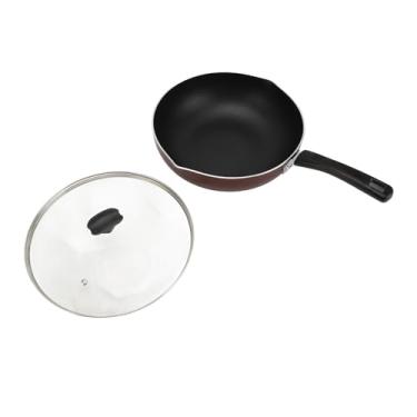 Imagem de Jiawu Frigideira Com Revestimento Antiaderente para Cozinhar Em Casa Versátil Com Tampa, Panela Antiaderente Panelas Multifuncionais Madeira Composta de Ferro para Cozinha Saudável (Tipo 1)