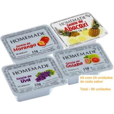 Imagem de Geleia Blister Sortidas Morango, Uva, Goiaba, Abacaxi Kit 96 - Homemad